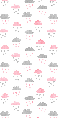 Estor decorativo con diseño de nubes rosas y grises