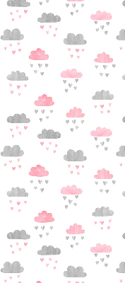 Estor decorativo con diseño de nubes rosas y grises