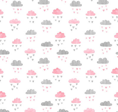 Estor decorativo con diseño de nubes rosas y grises