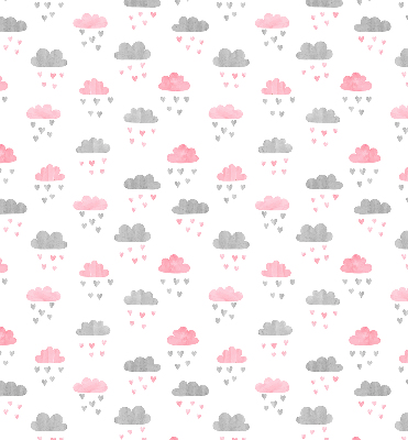 Estor decorativo con diseño de nubes rosas y grises