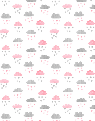 Estor decorativo con diseño de nubes rosas y grises