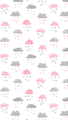 Estor decorativo con diseño de nubes rosas y grises