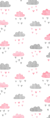 Estor decorativo con diseño de nubes rosas y grises
