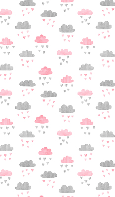 Estor decorativo con diseño de nubes rosas y grises