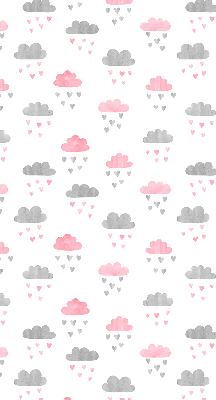 Estor decorativo con diseño de nubes rosas y grises