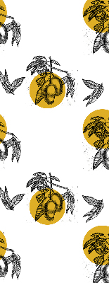 Estor decorativo con diseño de frutas y círculos amarillos