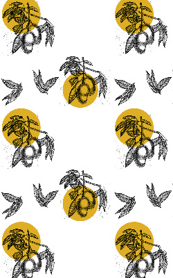 Estor decorativo con diseño de frutas y círculos amarillos