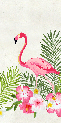 Estor enrollable de tela con flamencos junto a las hojas