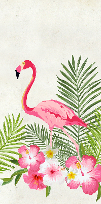 Estor enrollable de tela con flamencos junto a las hojas