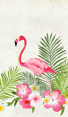 Estor enrollable de tela con flamencos junto a las hojas