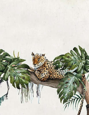 Estor opaco con estampado de guepardos sobre una rama