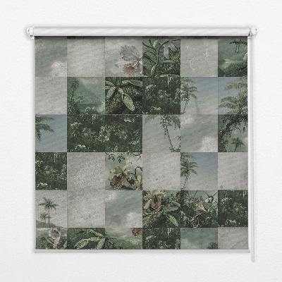 Estor enrollable de tela con estampado de palmeras y azulejos
