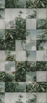 Estor enrollable de tela con estampado de palmeras y azulejos