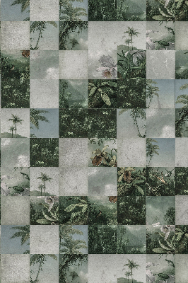 Estor enrollable de tela con estampado de palmeras y azulejos