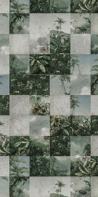 Estor enrollable de tela con estampado de palmeras y azulejos