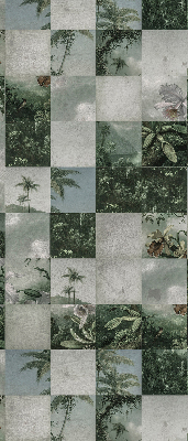 Estor enrollable de tela con estampado de palmeras y azulejos