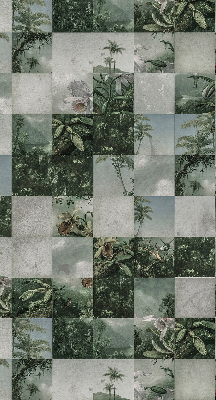 Estor enrollable de tela con estampado de palmeras y azulejos