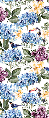 Estor decorativo con diseño de tucanes y flores