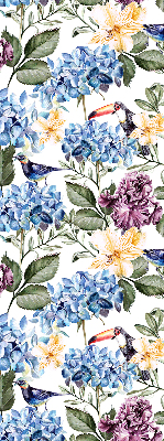 Estor decorativo con diseño de tucanes y flores
