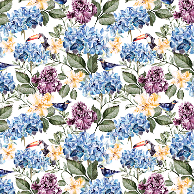 Estor decorativo con diseño de tucanes y flores