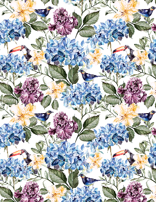 Estor decorativo con diseño de tucanes y flores