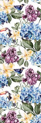 Estor decorativo con diseño de tucanes y flores