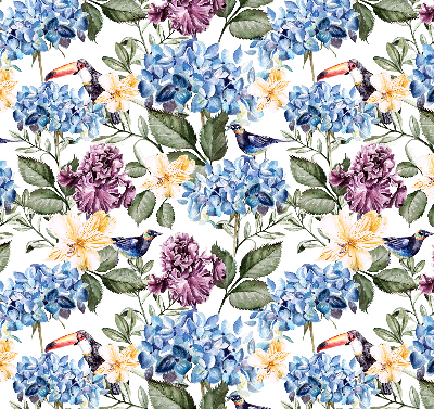 Estor decorativo con diseño de tucanes y flores