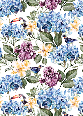 Estor decorativo con diseño de tucanes y flores
