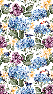Estor decorativo con diseño de tucanes y flores