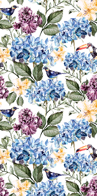 Estor decorativo con diseño de tucanes y flores
