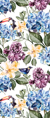 Estor decorativo con diseño de tucanes y flores