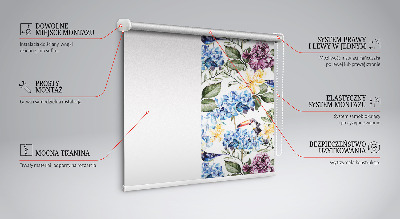 Estor decorativo con diseño de tucanes y flores