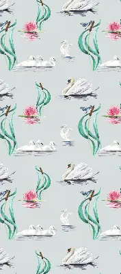 Estor decorativo con diseño de cisnes y patos