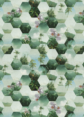 Estor enrollable de tela con hexágonos verdes