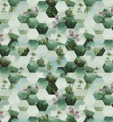 Estor enrollable de tela con hexágonos verdes