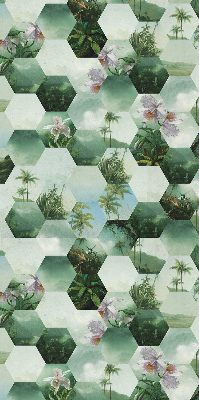 Estor enrollable de tela con hexágonos verdes