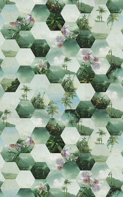 Estor enrollable de tela con hexágonos verdes