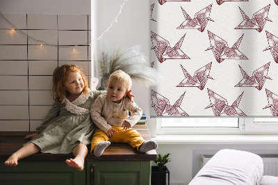 Estor decorativo con cisnes de origami