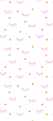 Estor decorativo con cejas dibujadas y puntos