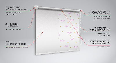 Estor decorativo con cejas dibujadas y puntos