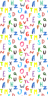 Estor enrollable de tela con letras de colores