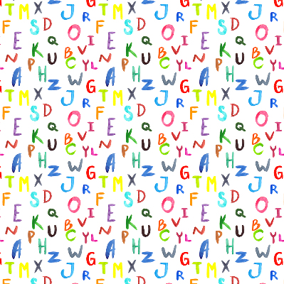 Estor enrollable de tela con letras de colores