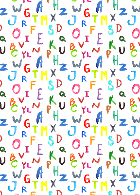 Estor enrollable de tela con letras de colores