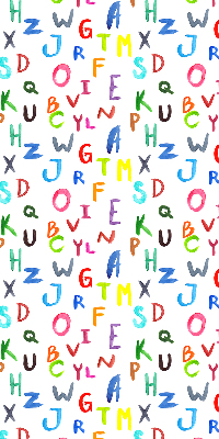 Estor enrollable de tela con letras de colores
