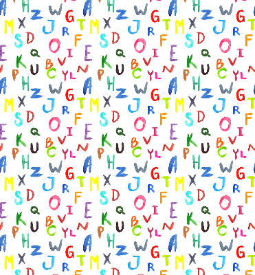Estor enrollable de tela con letras de colores