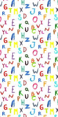 Estor enrollable de tela con letras de colores