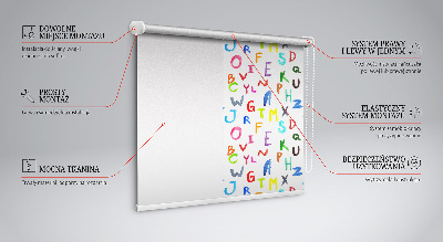 Estor enrollable de tela con letras de colores