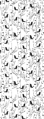 Estor enrollable de tela con pájaros y árboles dibujados