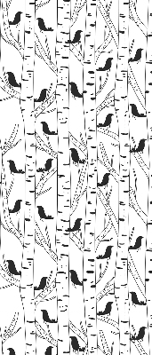 Estor enrollable de tela con pájaros y árboles dibujados