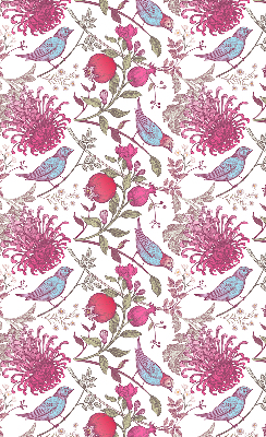 Estor opaco con diseño de pájaros coloridos entre las flores